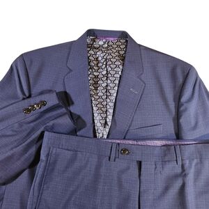 TED BAKER ENDURANCE "JAY CT" Blue Trim Fit Suit Men's 46R 39R Pants 100% Wool